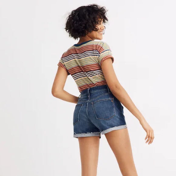 Madewell Women's Curvy High Rise Denim Shorts - Dark Blue - Picture 2 of 6